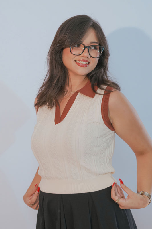 Débardeur sans manches col polo beige clair