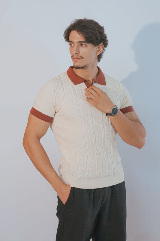 Polo à maille torsadée beige clair